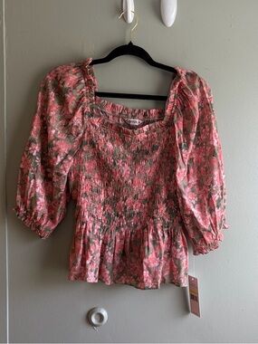 Nanette Lepore Pink Smocked Floral Blouse - Medium